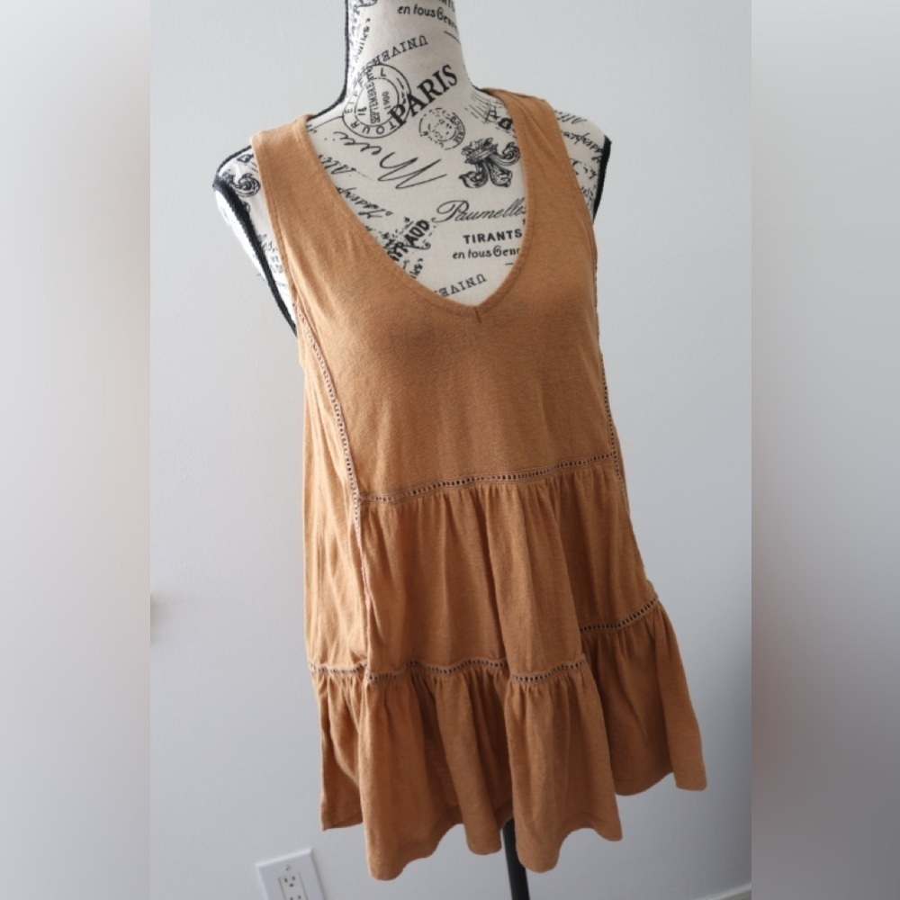 Anthropologie Malaga Tunic Top Tank Ochre Eyelet Blouse Gold Small S - Picture 6 of 12